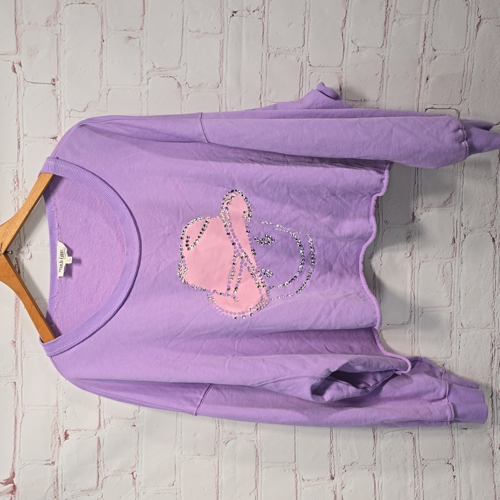 Peach Love Smiley Rhinestone Cowgirl Hat Cropped Sweatshirt Oversized Womens L